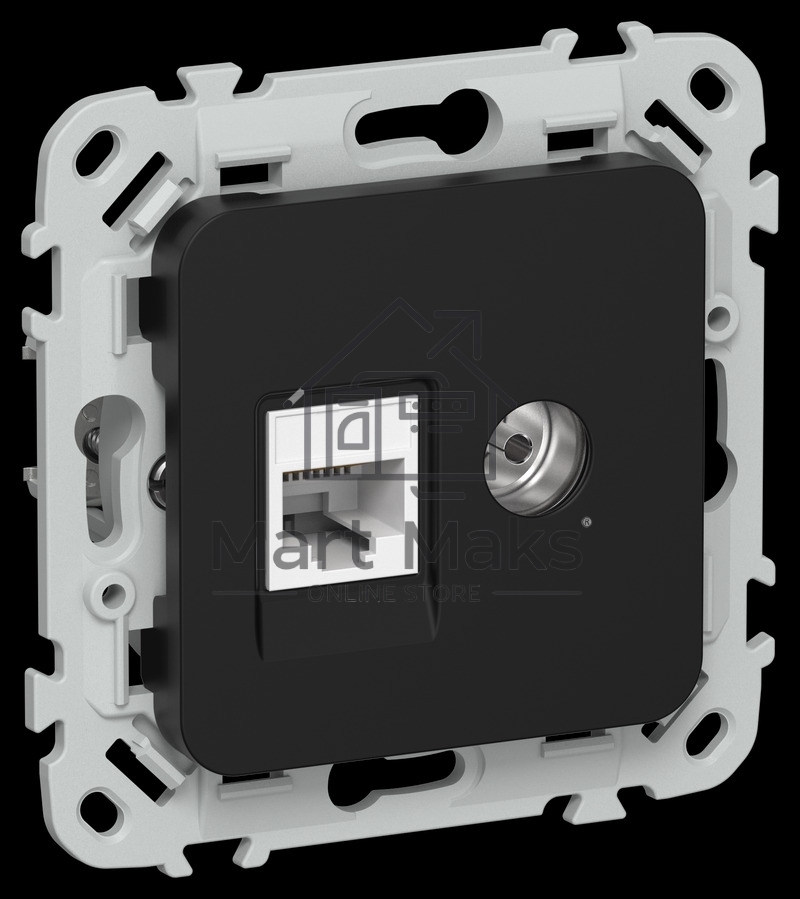 Розетка 2-местная RJ45/TV категория 5Е UTP РКТВ5е-2-0-ФлЧ черный FLITE