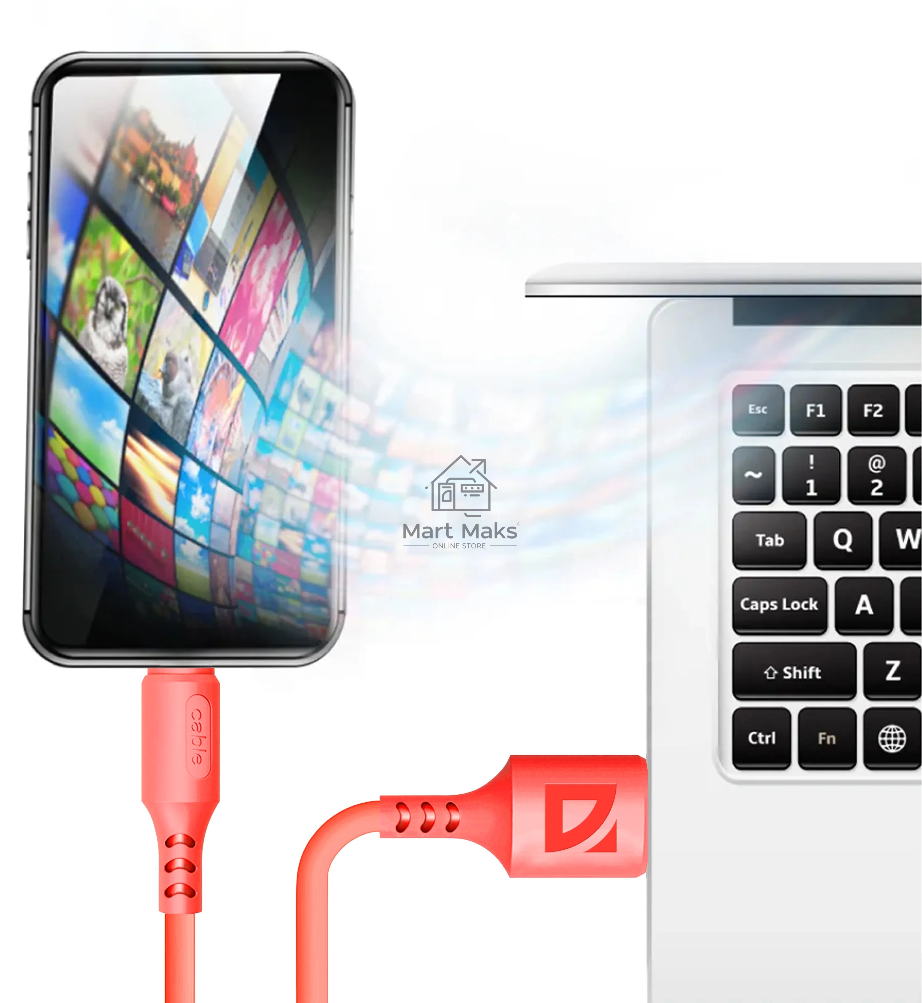 Кабель Defender F207, USB 2.0 (AM) - Apple Lightning (M), 1метр, 2.4А, силиконовая оплетка, красный.