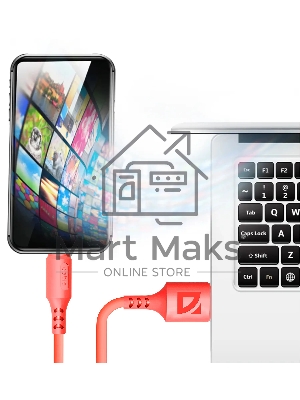 Кабель Defender F207, USB 2.0 (AM) - Apple Lightning (M), 1метр, 2.4А, силиконовая оплетка, красный.