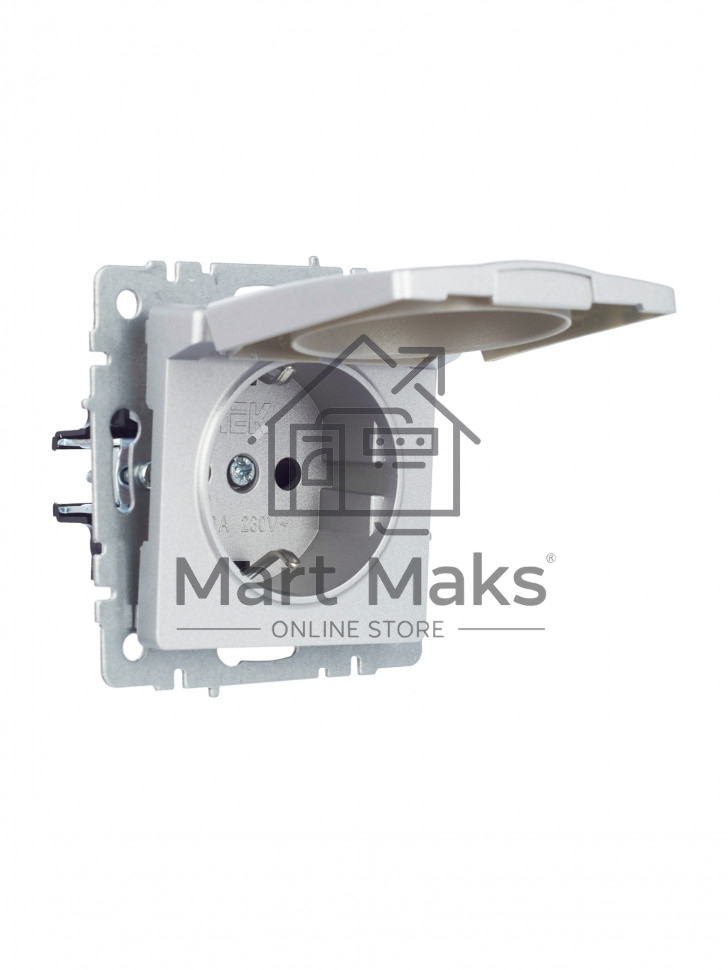 Розетка 1-местная IEK BRITE РСбш10-3-БрА (BR-R16-16-K47) с заземлением, с защитными шторками и крышкой, 16А IP20, алюминий