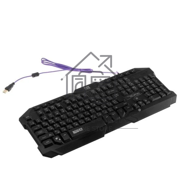 Игровой набор Qumo Mystic K58/M76, кл-ра проводная 104 + 10 клавиш мультимедиа, встроенные подсветки общая + кнопок 3 цвета, мышь проводная, оптическая, 1200/1600/2400/3200 dpi с подсветкой, коврик