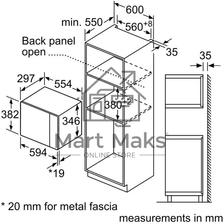 Встраиваемая микроволновая печь Bosch BFL524MB2 черный 20л. 800Вт