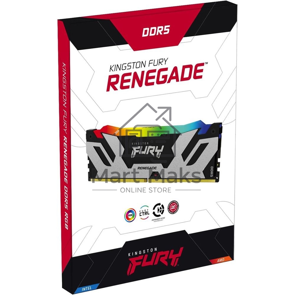 Оперативная память Kingston Fury Renegade, DDR5, 48GB (1x48GB), 6400MHz, CL32, DIMM, с радиатором, RGB, серебристый/черный