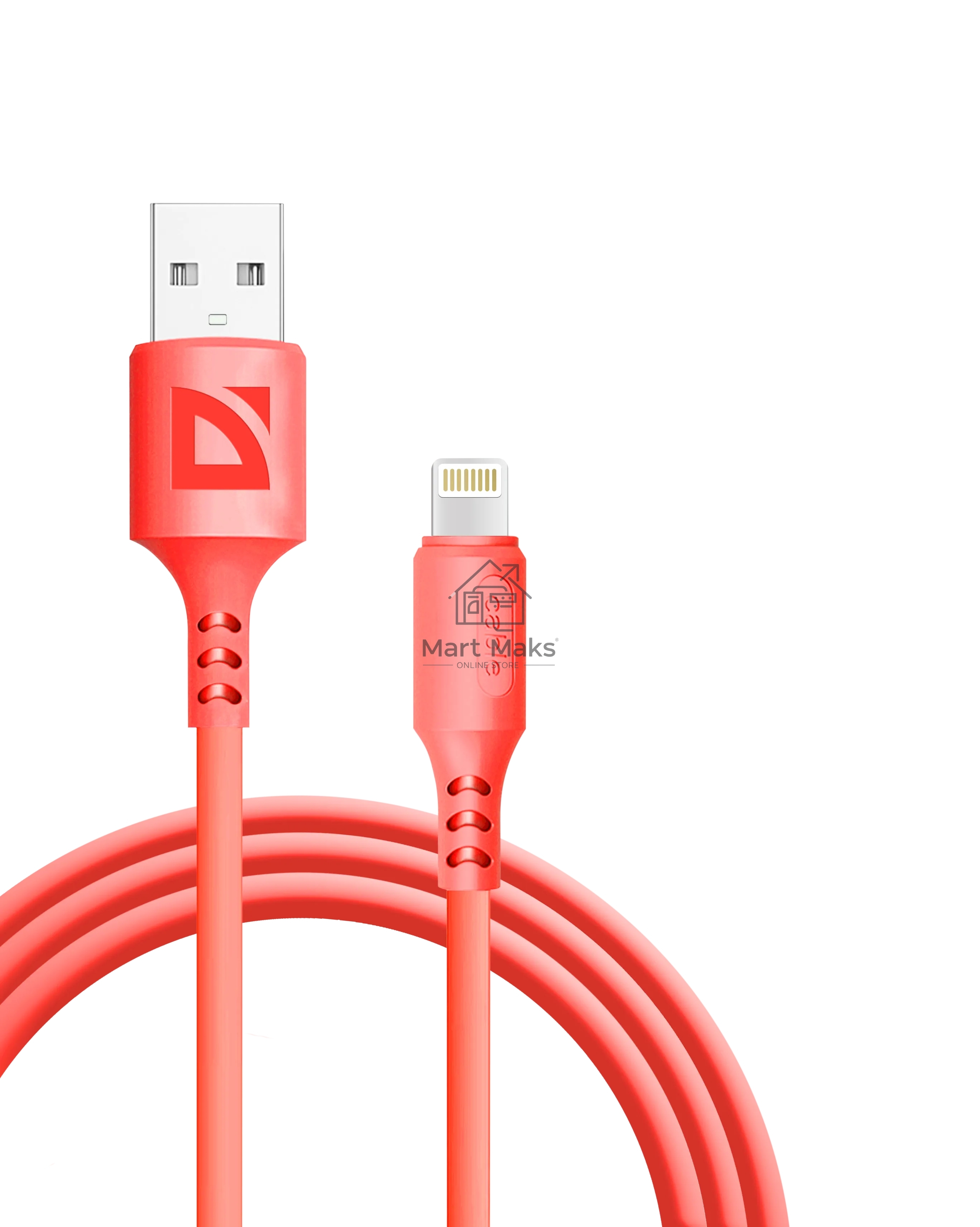Кабель Defender F207, USB 2.0 (AM) - Apple Lightning (M), 1метр, 2.4А, силиконовая оплетка, красный.
