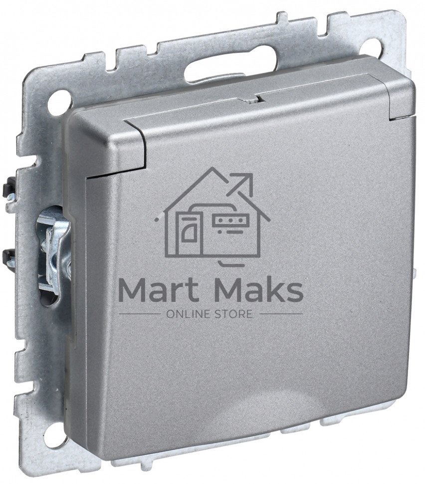Розетка 1-местная IEK BRITE РСбш10-3-БрА (BR-R16-16-K47) с заземлением, с защитными шторками и крышкой, 16А IP20, алюминий