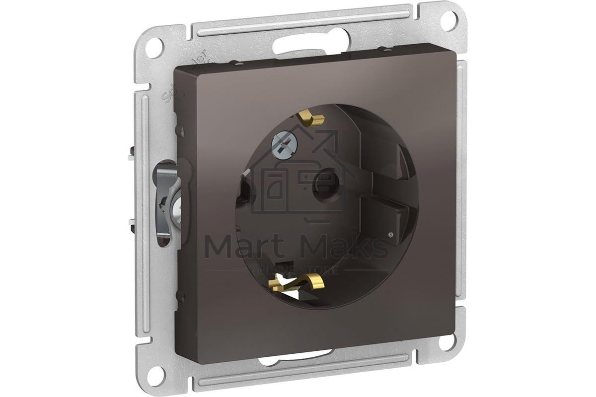 Механизм розетки 1-м СП AtlasDesign с заземл. защ. шторки 16А мокко SchE ATN000645
