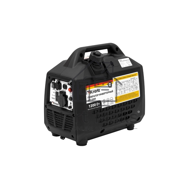 Генератор инверторный Kranz KR1200I, 1,2кВт, 230В, 2л, закрытый корпус, ручной старт