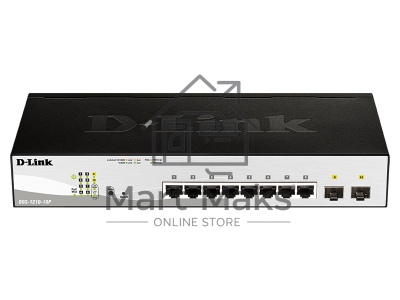 Коммутатор D-Link DGS-1210-10P/F3A, 8×1 Гбит/с + 2×1 Гбит/с SFP, настраиваемый