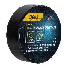 Изолента Deli DL5261 0,13 мм х 18 мм х 10 м Уровень напряжения: менее 600 В. Температурный рейтинг: 0-80. ПВХ.