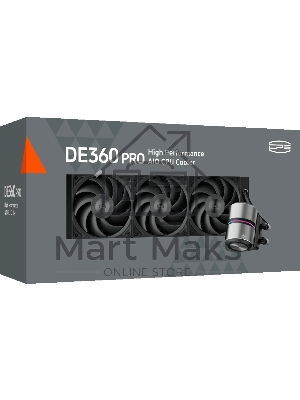 Система охлаждения Water Cooling System PCCooler DE360 Pro BK (300W, 360мм, Black, ARGB Pump, Fans: 3x120мм, 86.73CFM, 32dBA, 2200RPM/Pump height 57мм, 28dBA, 3200RPM, Rad thickness 27мм/S: 1851, 1700, 1200, 115X, AM5, AM4, AM3)