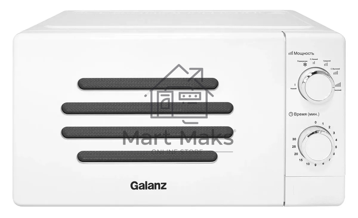 Микроволновая печь Galanz MOS-2007MW белый, 20 л, 700 Вт, переключатели - поворотный механизм
