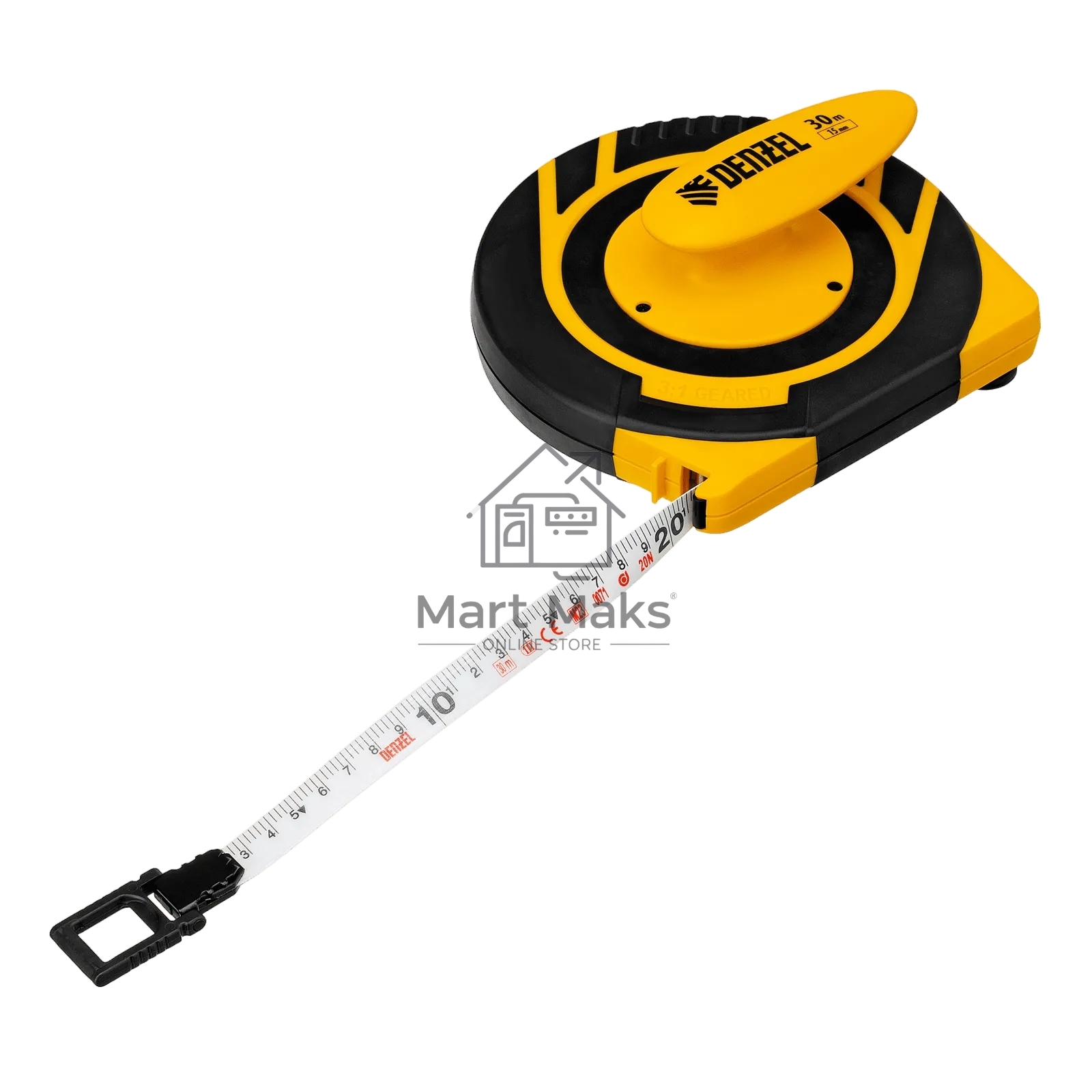 Рулетка геодезическая Denzel 30 м х 15 мм, закрытый корпус, фиберглассовая лента