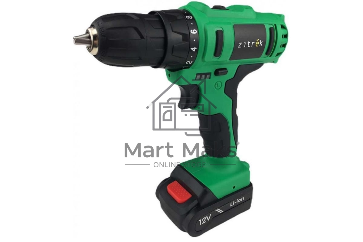 Дрель-шуруповерт Zitrek Greenpower 12-Li 063-4074, Аккумуляторная, 12В, 2 АКБ, Кейс