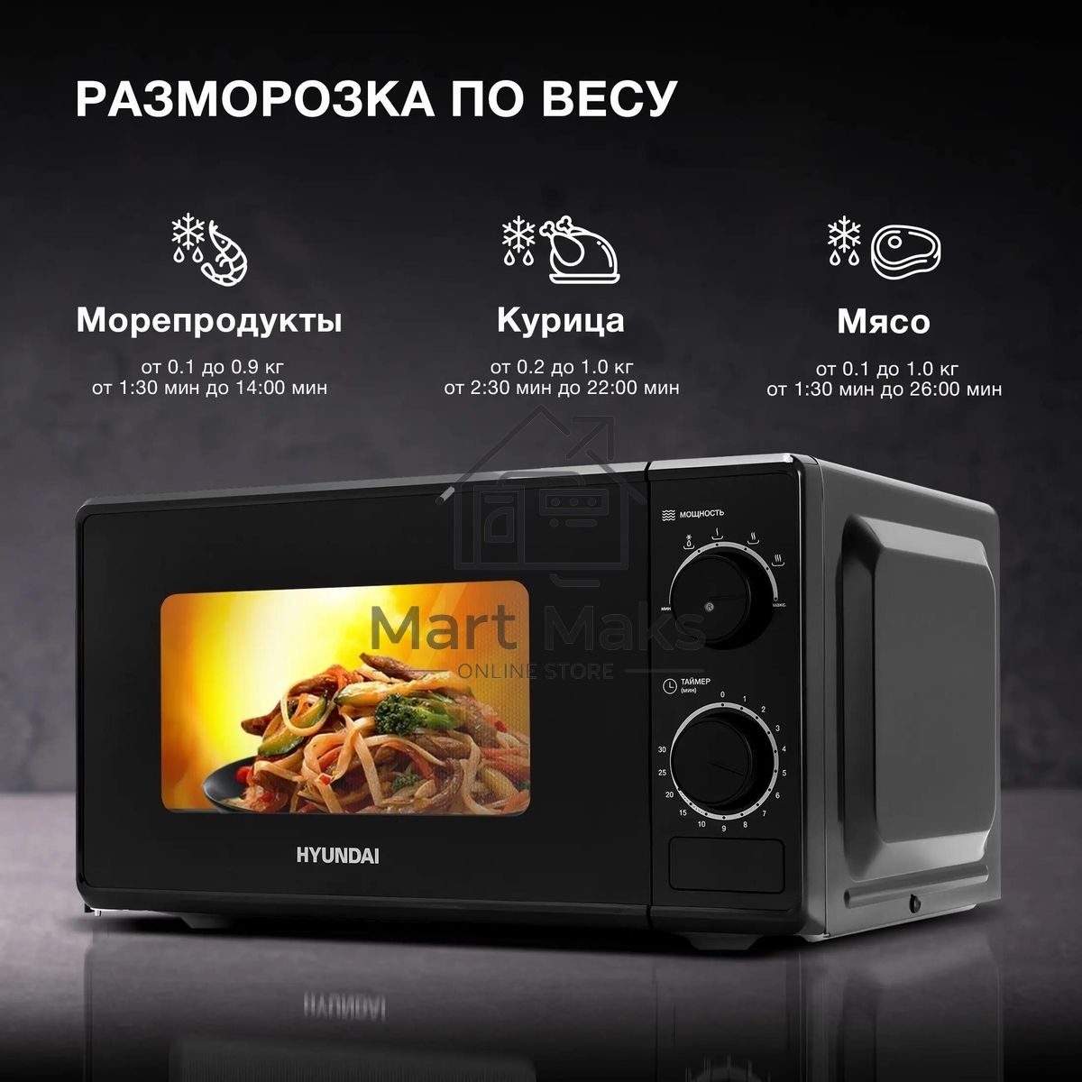 Микроволновая печь Hyundai HYM-M2096 черный, 20 л, 700 Вт, переключатели - поворотный механизм