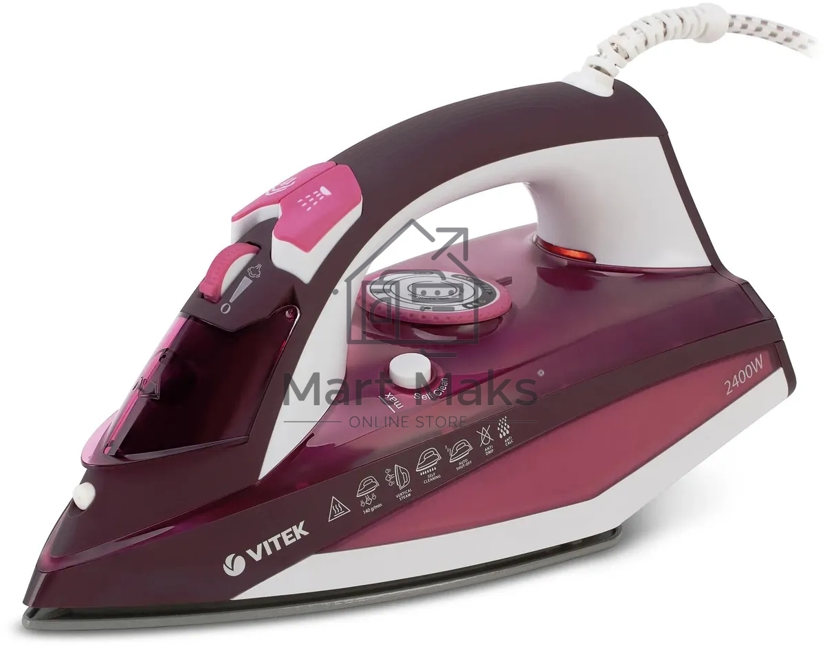 Утюг Vitek VT-1215 (PK) максимальная 2400 Вт.Подошва Ceramic Ultra Care.