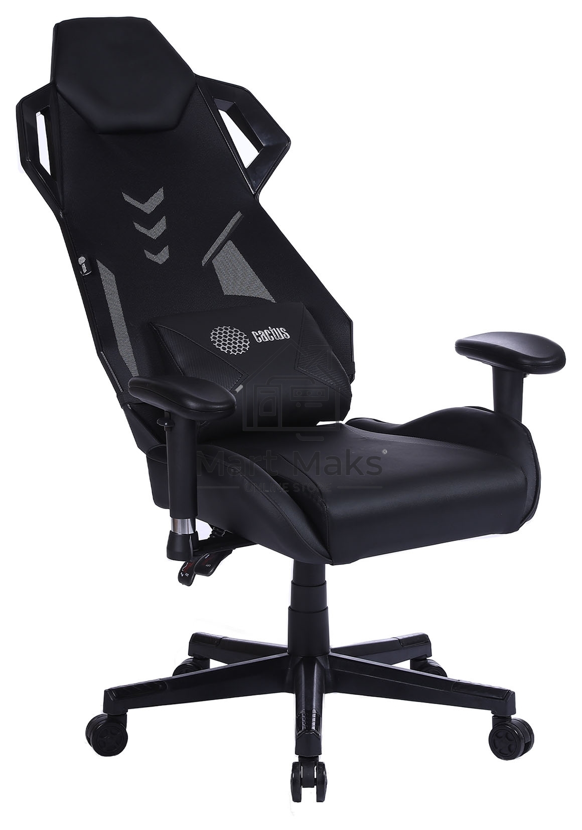 Кресло игровое Cactus CS-CHR-090BL черный, сиденье черный, эко.кожа, крестовина пластик, пластик черный
