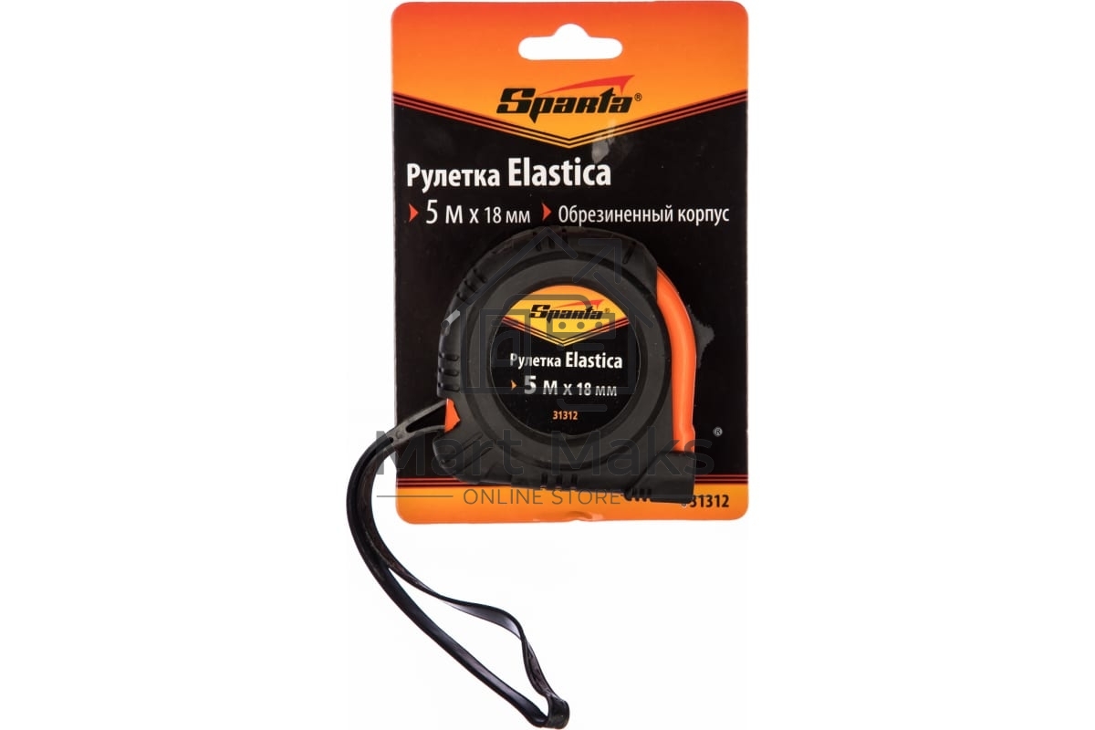 Рулетка SPARTA 31312 elastica 5 мх18мм обрезиненный корпус