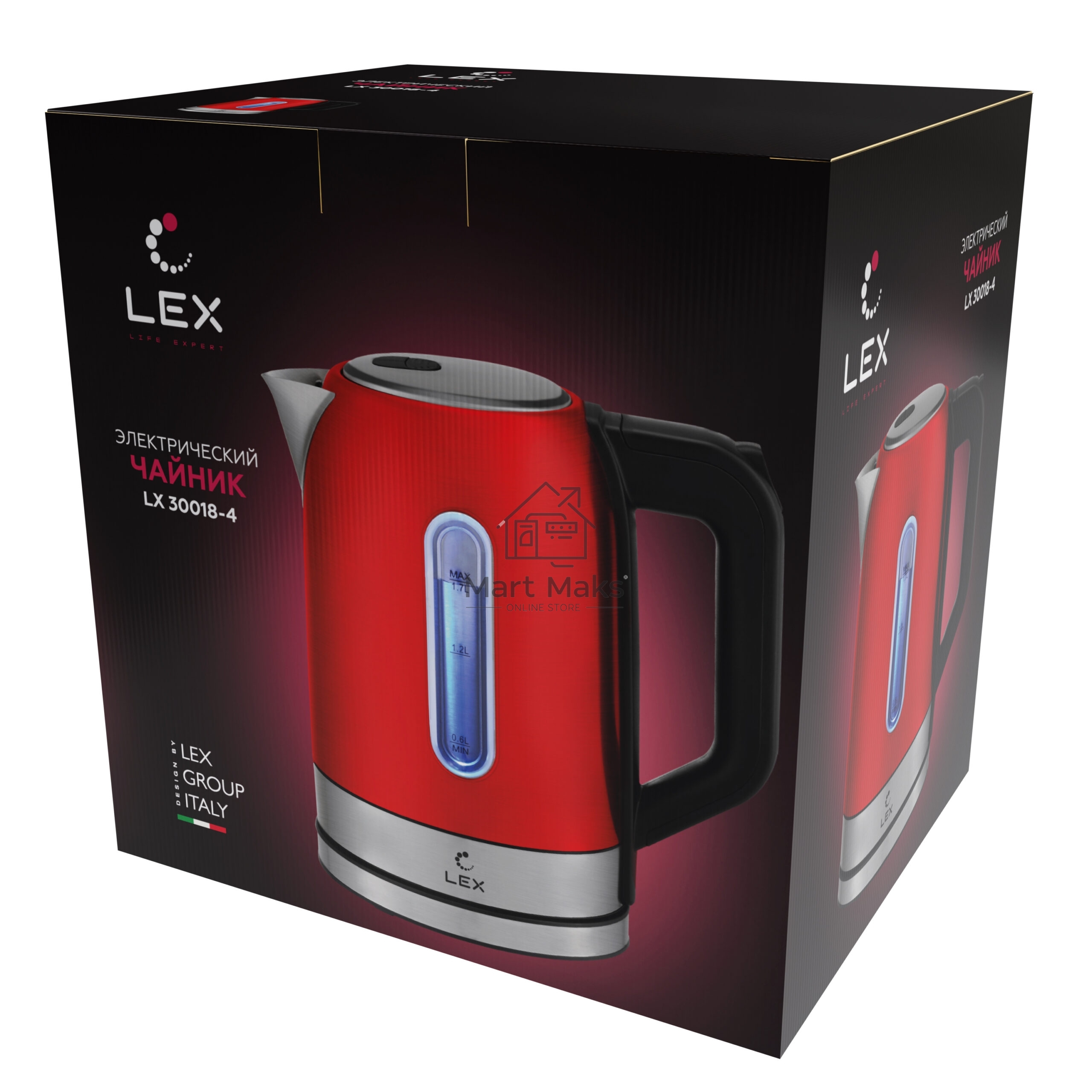 Чайник электрический LEX LX 30018-4 1.7 л, 2200 Вт, красный