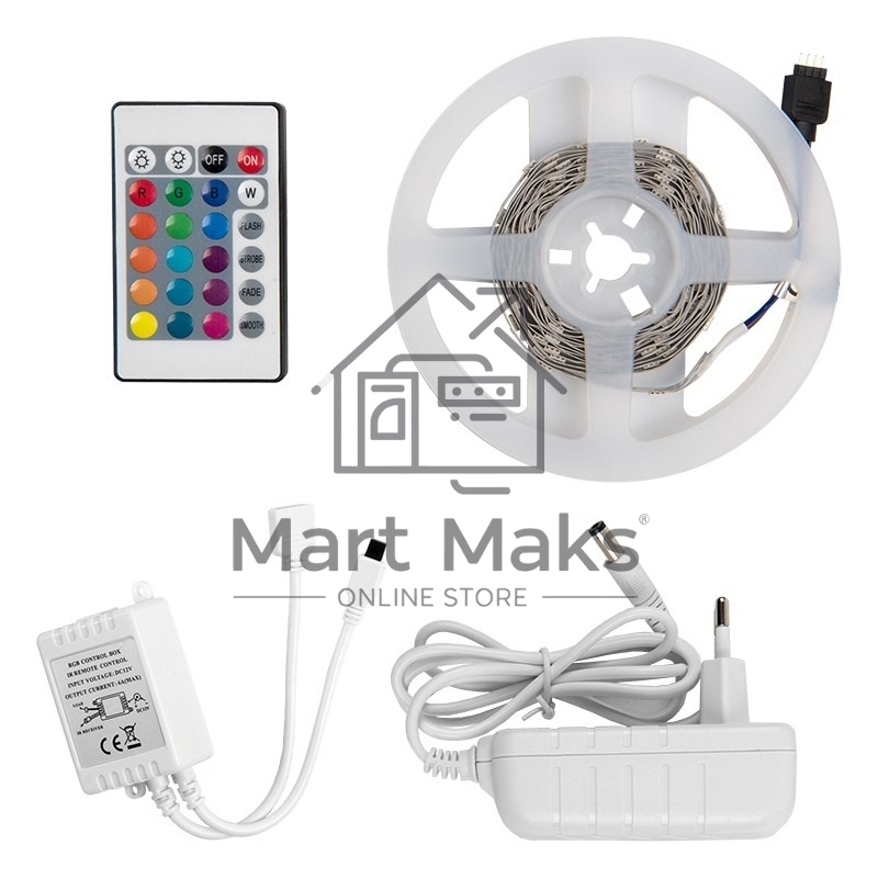 готовый комплект GLS-5050-60-14.4-12-IP20-PRO-RGB-3-KIT 3м с адаптером и IR контроллером
