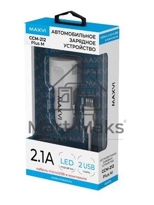 Автомобильное зарядное устройство Maxvi CCM-212 Plus M white 2.1A