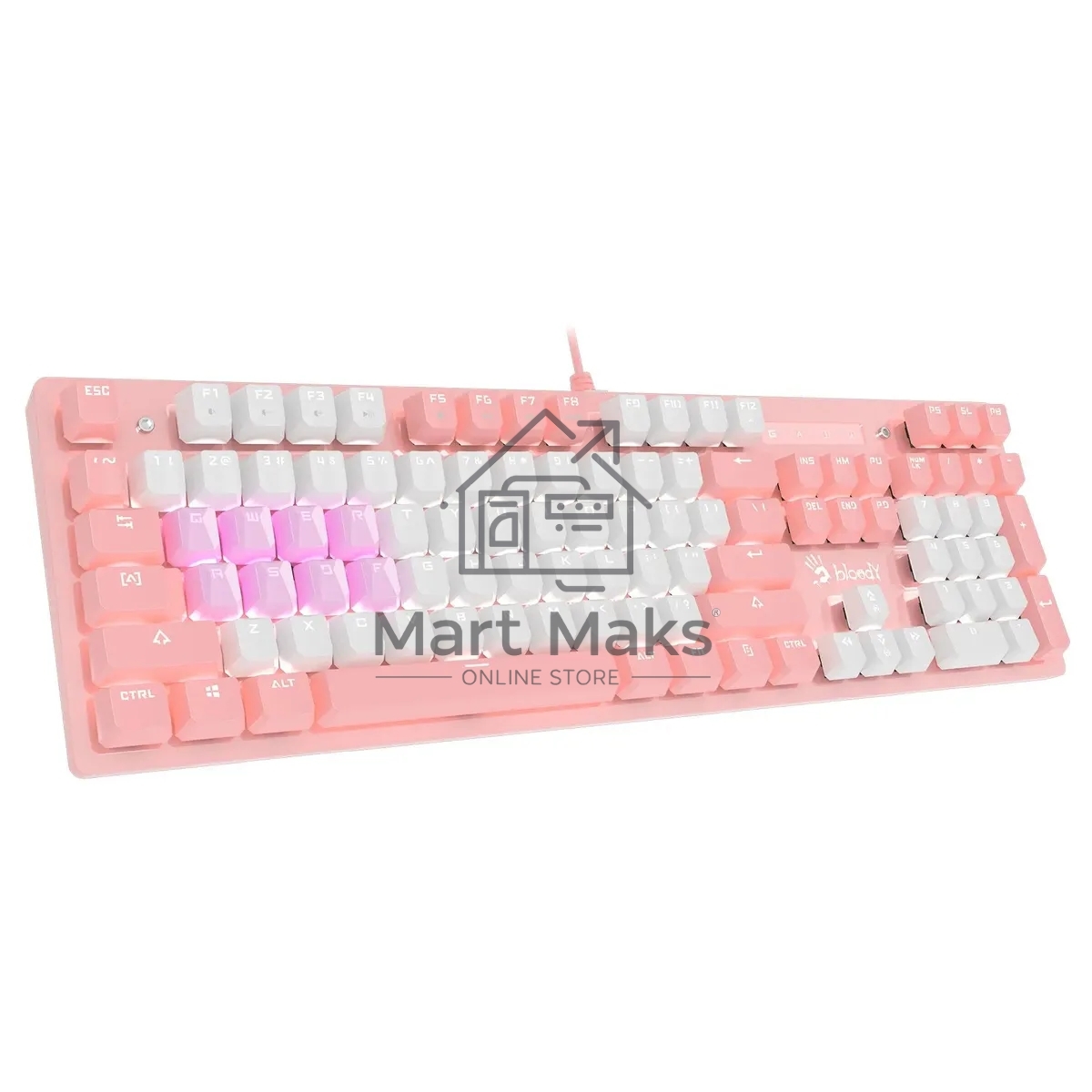 Клавиатура проводная A4Tech Bloody B800 Dual Color USB розовый/белый