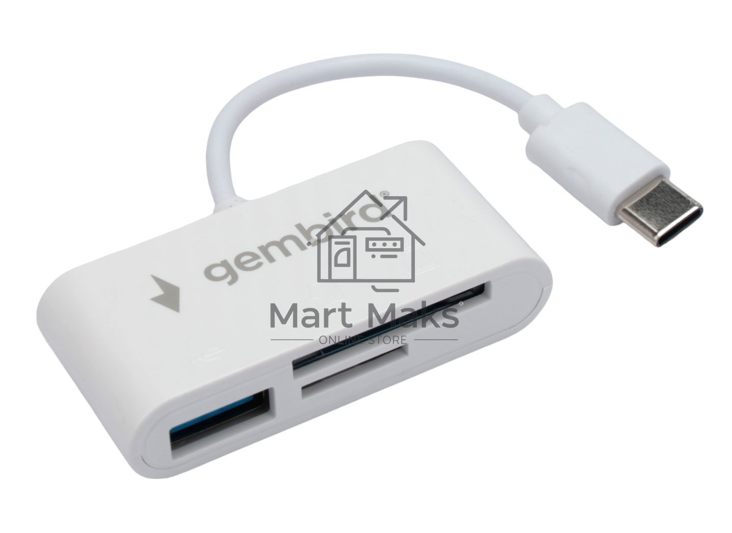 Кард-ридер Gembird FD2-MSD-2/белый/SD/SDHC/SDXC/TF/MicroSD/USB 2.0/USB Type-C (2.0)/пластик