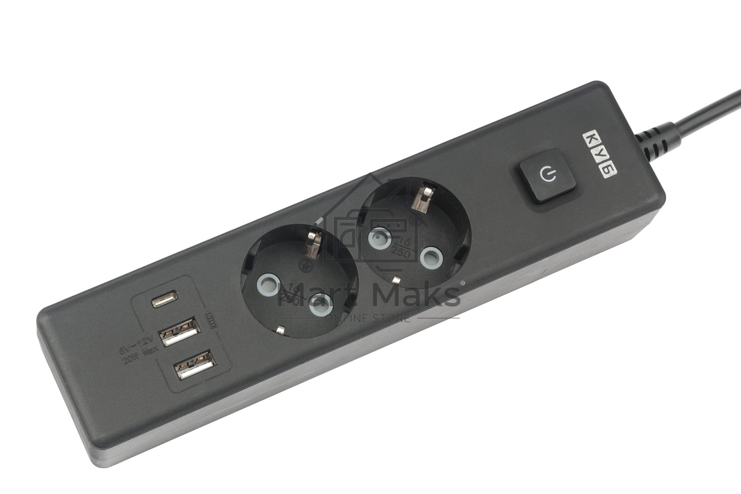 Бытовой удлинитель PowerCube, 2р с/з вык.,3USB, 3500 Вт, 16А, 1.9 м, 3*1,0 (черный) PC-5B-2M