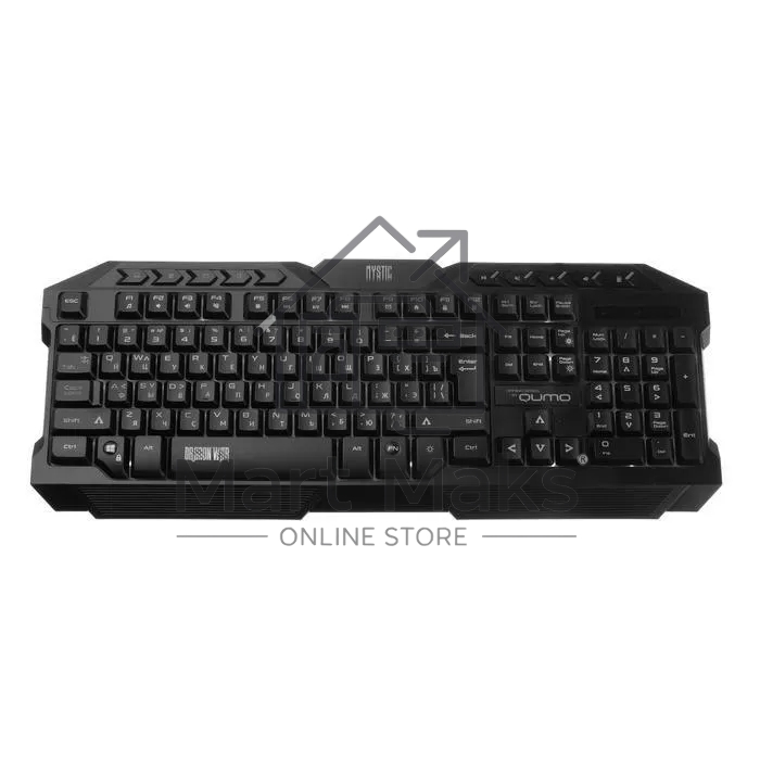 Игровой набор Qumo Mystic K58/M76, кл-ра проводная 104 + 10 клавиш мультимедиа, встроенные подсветки общая + кнопок 3 цвета, мышь проводная, оптическая, 1200/1600/2400/3200 dpi с подсветкой, коврик