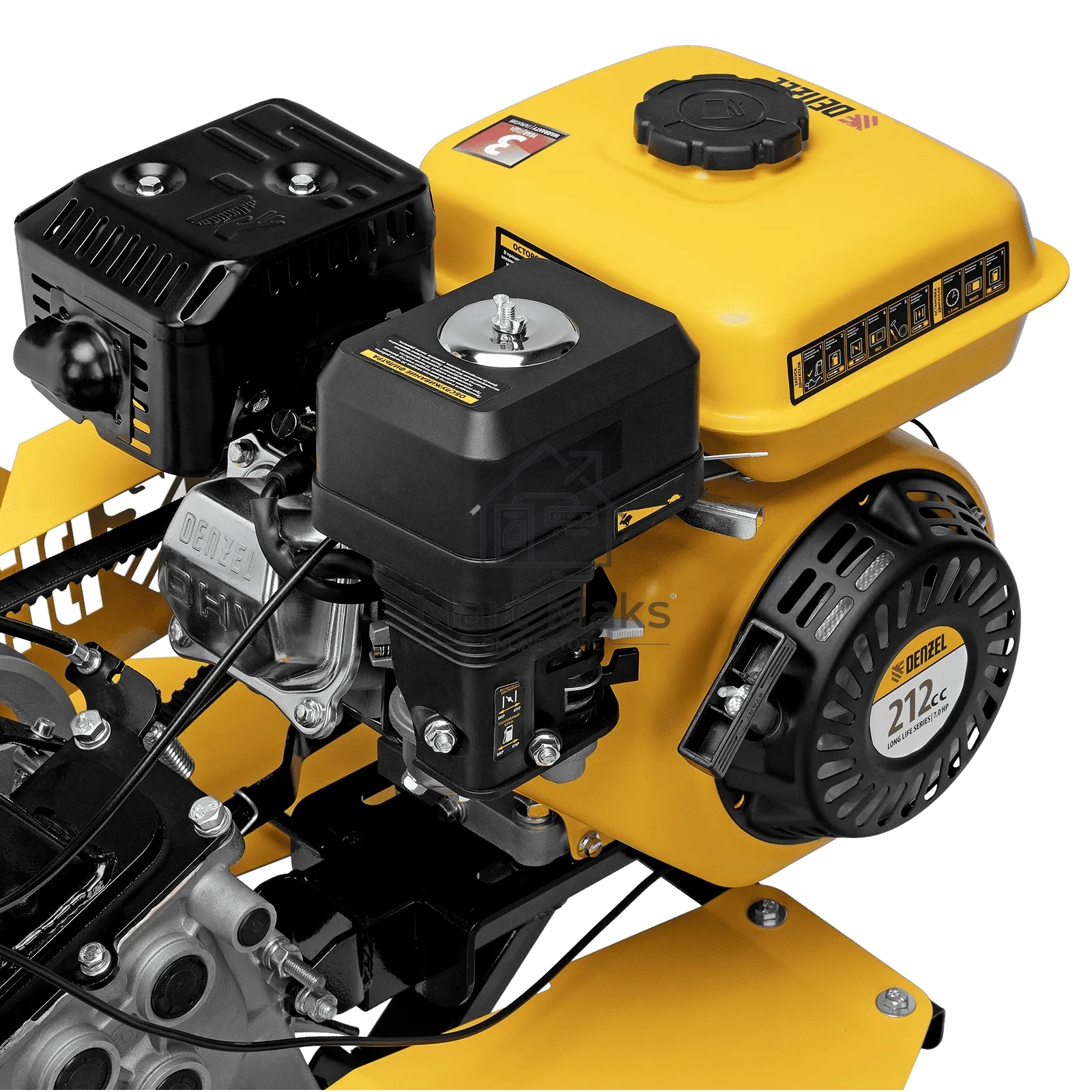 Мотоблок Denzel DPT-170SB, 7 л.с., ремен.сцеп, фрез 3х4, ШОМ, без колес, передачи 2В/1Н