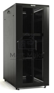 Шкаф серверный Hyperline (TTBR-4261-DD-RAL9004) напольный 42U 600x1000мм пер.дв.перфор. задн.дв.перфор. 2 бок.пан. направл.под закл.гайки 800кг черный 910мм 2055мм IP20 сталь