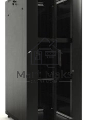 Шкаф серверный Hyperline (TTbR-4261-DD-RAL9004) напольный 42U 600x1000 мм пер. дв. перфор. задн. дв. перфор. 2 бок.пан. направл. под закл.гайки 800кг черный 910 мм 2055 мм IP20 сталь