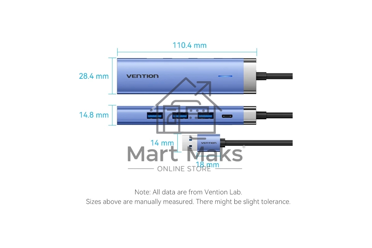Сетевой адаптер Vention USB 3.0 M/Gigabit Ethernet RJ45+OTG хаб 3xUSB Синий - 0.15м.