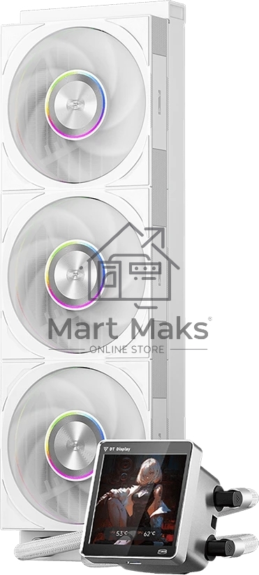 Система охлаждения PCCooler DT360 ARGb Display WH (300W, 360мм, LED temp., белый, ARGb/Fans: 3x120мм, 83.83CFM, 3000RPM/Pump height 62мм, 15dBA, 2600RPM, Rad thickness 27мм/S: 1851, 1700, 1200, 115X, AM5, AM4)