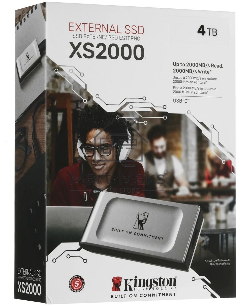 Внешний SSD Kingston XS2000, 4TB, USB 3.2 Gen 2x2 Type-C, R/W 2000/2000, серебристый