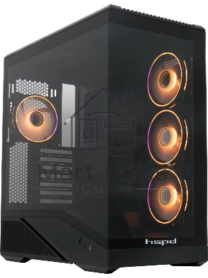 Компьютерный корпус без блока питания HSPD F711-TGbK-ARGB, Panoramic Full Tower, черный, TG, 0.7 SPCC, 4x120мм ARGB ATX, mATX, mITX 190/420/280мм 2x2.5