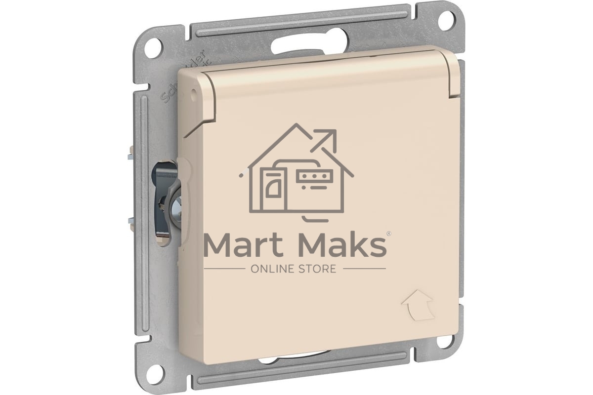 Механизм розетки 1-м СП AtlasDesign 16А IP20 с заземл. защ. шторки с крышкой беж.
