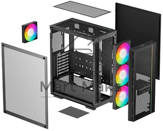 Компьютерный корпус Deepcool MATREXX 55 MESH V4 без БП, боковое окно (закаленное стекло), 3xARGB LED 140мм вентилятора спереди, 1xARGB LED 120мм вентилятор сзади, черный, ATX