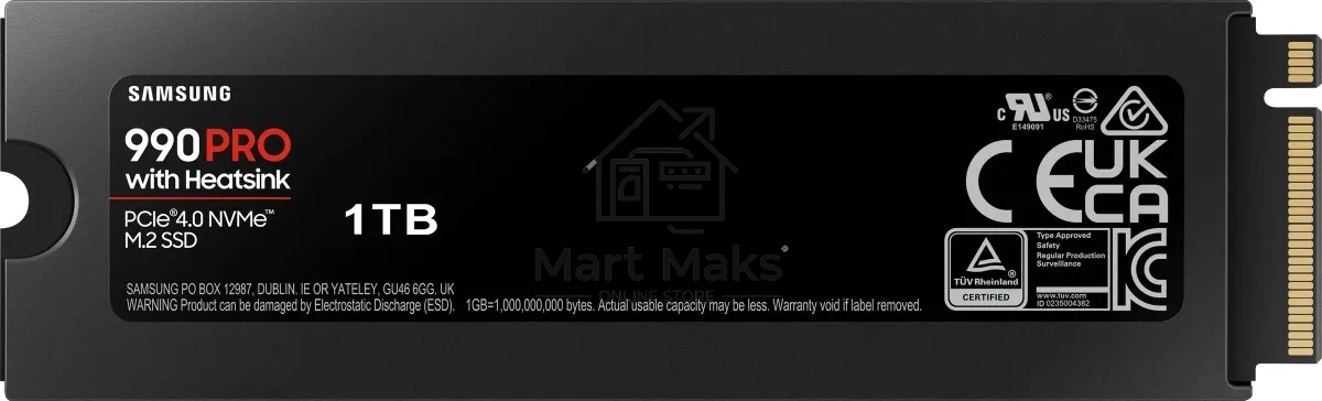 Накопитель SSD Samsung 990 PRO, 1000GB, PCIe 4.0 x4, M.2 2280, NVMe, R/W 7450/6900, с радиатором