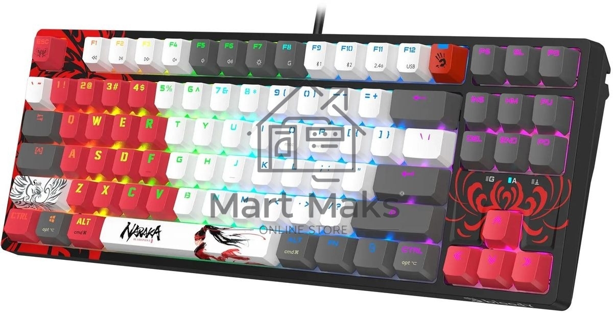Клавиатура A4Tech Bloody WS87 Naraka беспроводная USB, Bluetooth/Радиоканал черный/красный