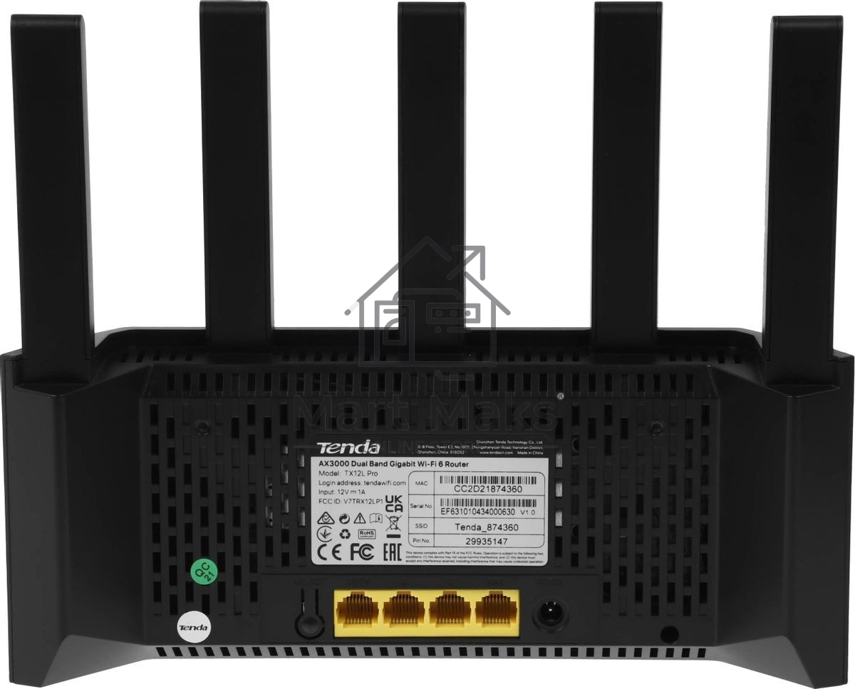 Двухдиапазонный Wi-Fi 6 роутер Tenda TX2L Pro AX1500, до 300 Мбит/с на 2,4 ГГц + до 1201 Мбит/с на 5 ГГц, LAN 3x1Гбит/с