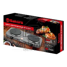 Плита настольная электрическая Sakura ПЭ-04 графит, 2 кВт, ТЭН, конфорки - 2, эмаль, поворотные переключатели