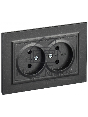 Розетка 2-местная IEK BRITE РС12-2-БрЧ (BR-R20-10-K02-F) 10А, в сборе, без заземления без защитных шторок, черный