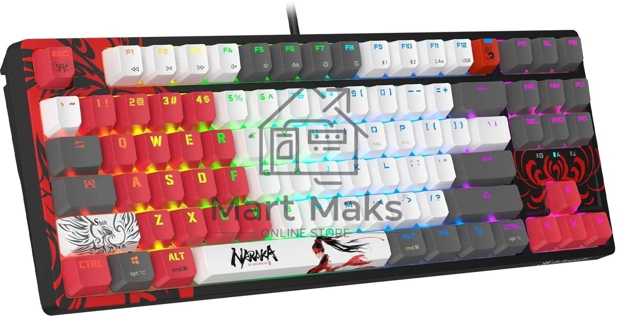 Клавиатура A4Tech Bloody WS87 Naraka беспроводная USB, Bluetooth/Радиоканал черный/красный