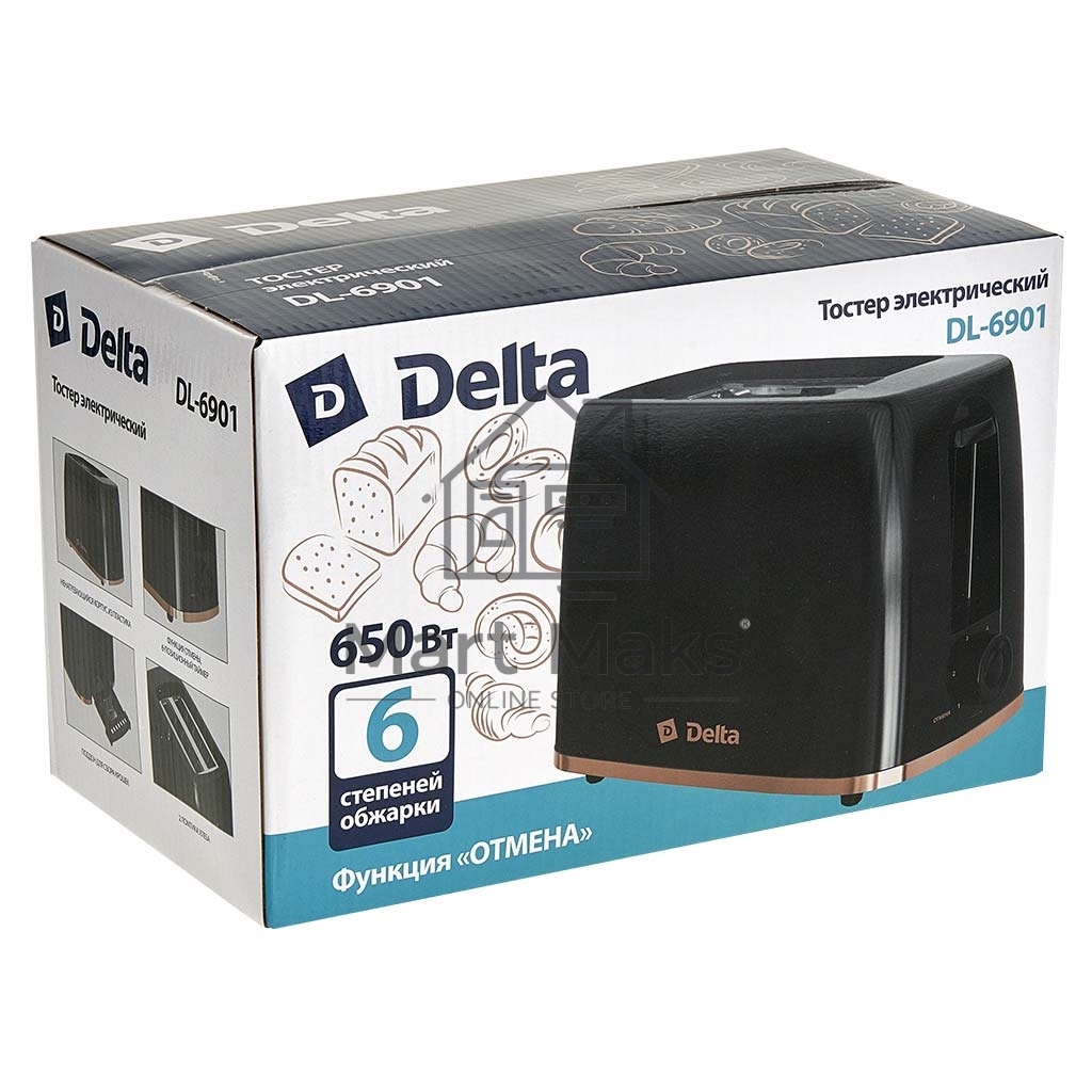 Тостер DELTA DL-6901 черный, 650 Вт
