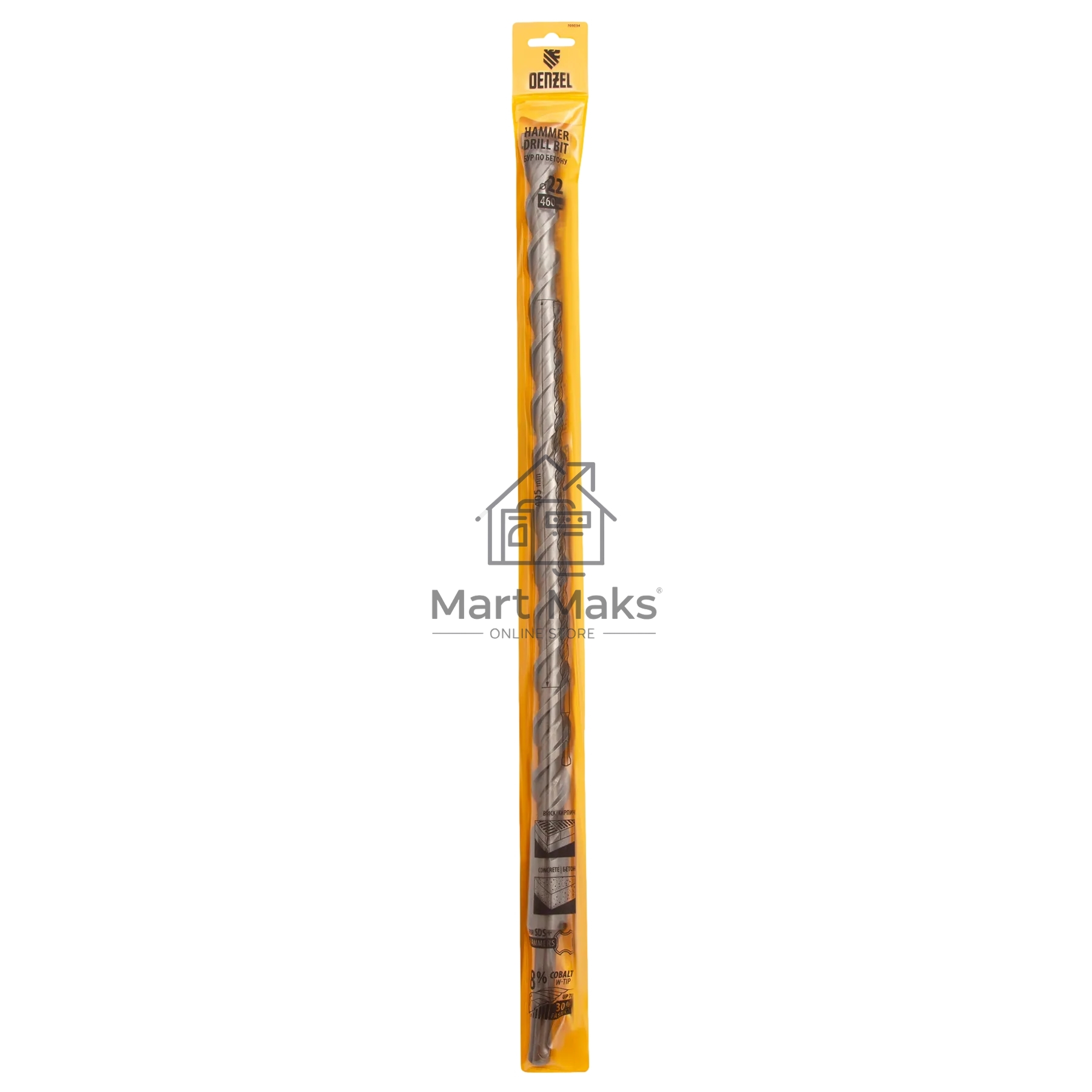 Бур по бетону Denzel двойная спираль, Cobalt W-tip, 22x460 мм, SDS PLUS