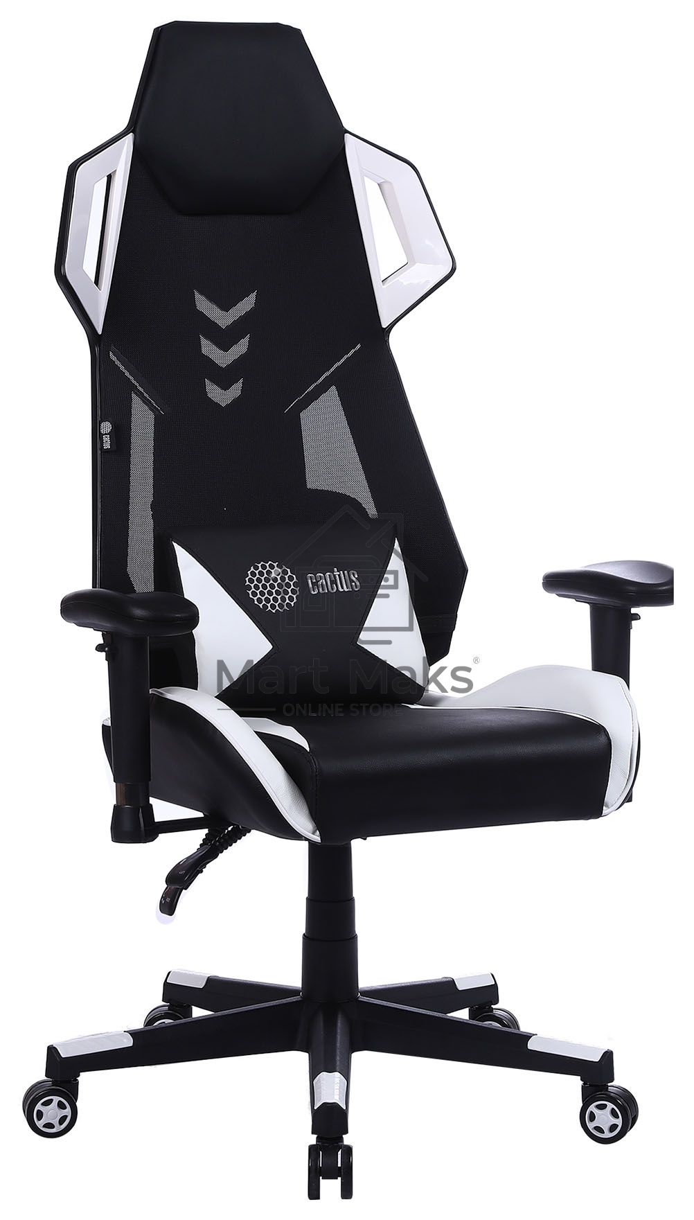 Кресло игровое Cactus CS-CHR-090BLW черный/белый, сиденье черный/белый, эко.кожа, крестовина пластик, пластик черный/белый
