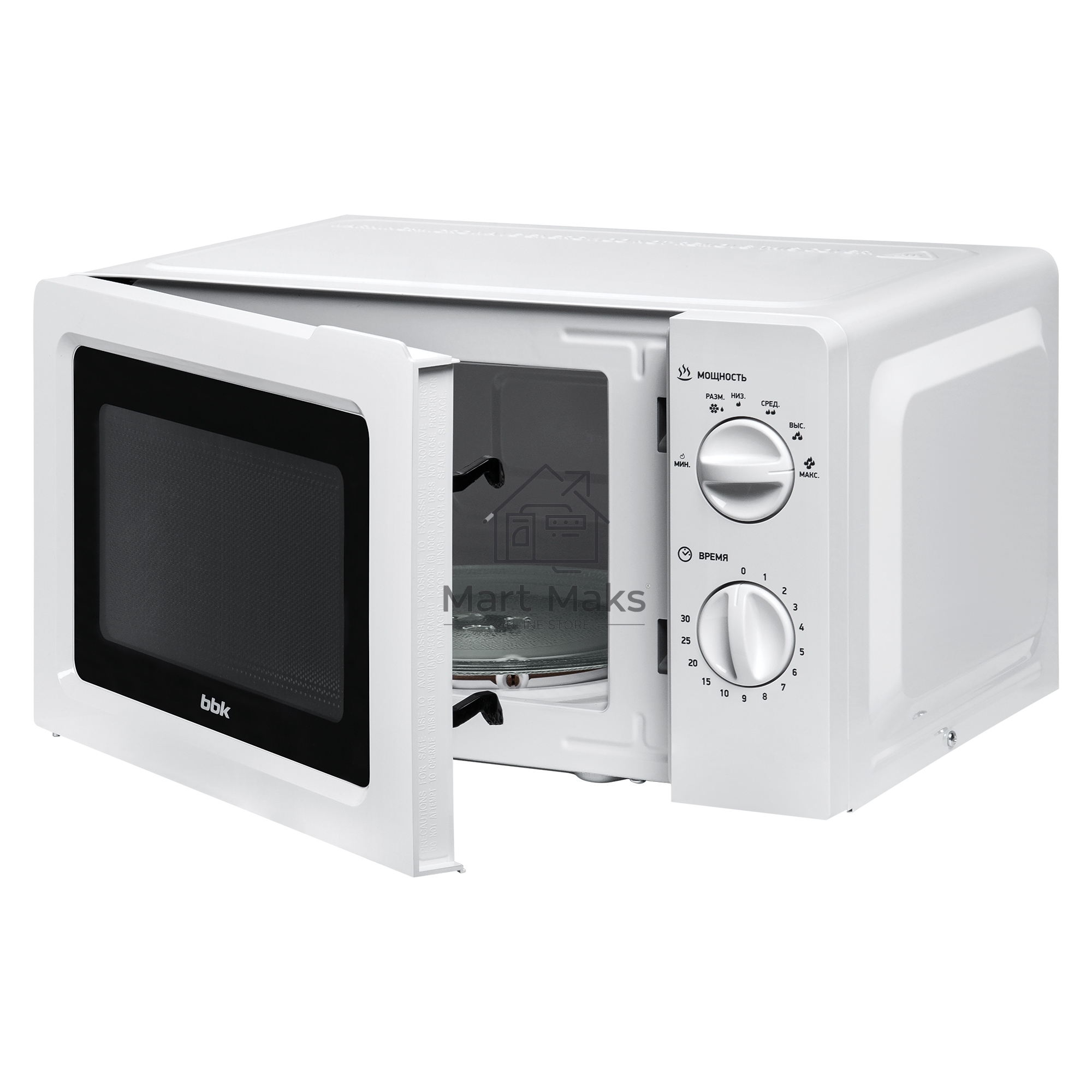 Микроволновая печь BBK 17MWS-781M/W белый, 17 л, 700 Вт, переключатели - поворотный механизм