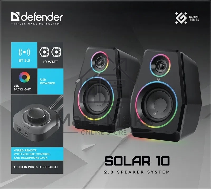 Акустическая система Defender 2.0 Solar 10 10Вт, BT/Light питание от USB