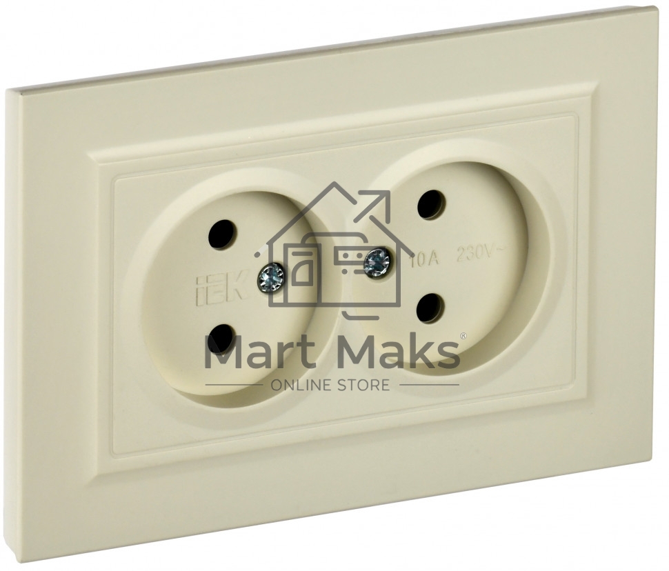 Розетка 2-местная IEK BRITE РС12-2-БрКр (BR-R20-10-K10-F) 10А в сборе, без заземления без защитных шторок, бежевый
