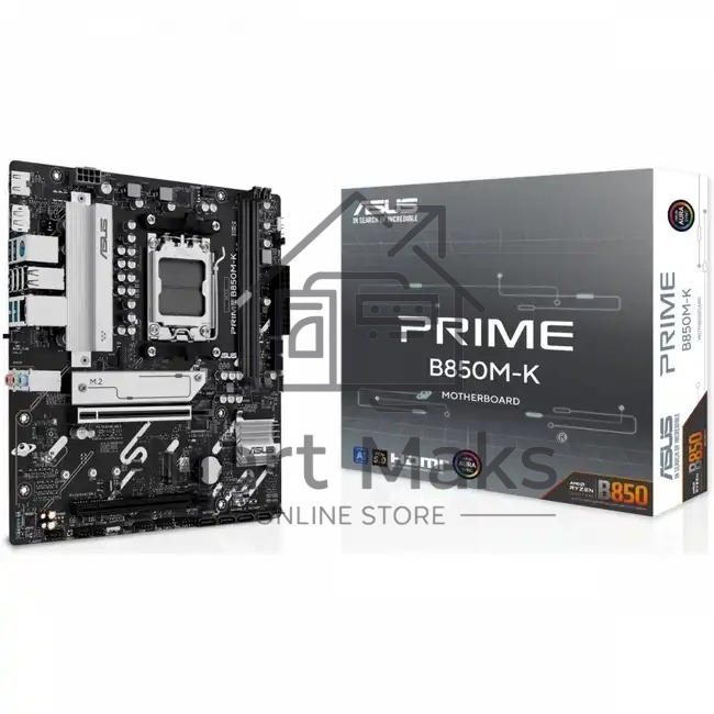 Материнская плата ASUS PRIME B850M-K, AM5, AMD B850, 2xDDR5, 4xSATA, 2xM.2, 1xPCIe 5.0 x16, 1xPCIe 4.0 x8, 1xDP, 1xHDMI, 1x2.5Gb LAN, 2xUSB-A 10Gbps, 2xUSB-A 5Gbps, 4xUSB-A 2.0, 1xPS/2, 3x3.5 мм, 7.1, mATX